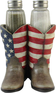 American Flag Boots Salt & Pepper Shakers Holder