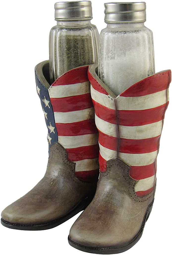 American Flag Boots Salt & Pepper Shakers Holder