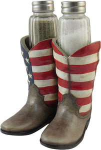 American Flag Boots Salt & Pepper Shakers Holder