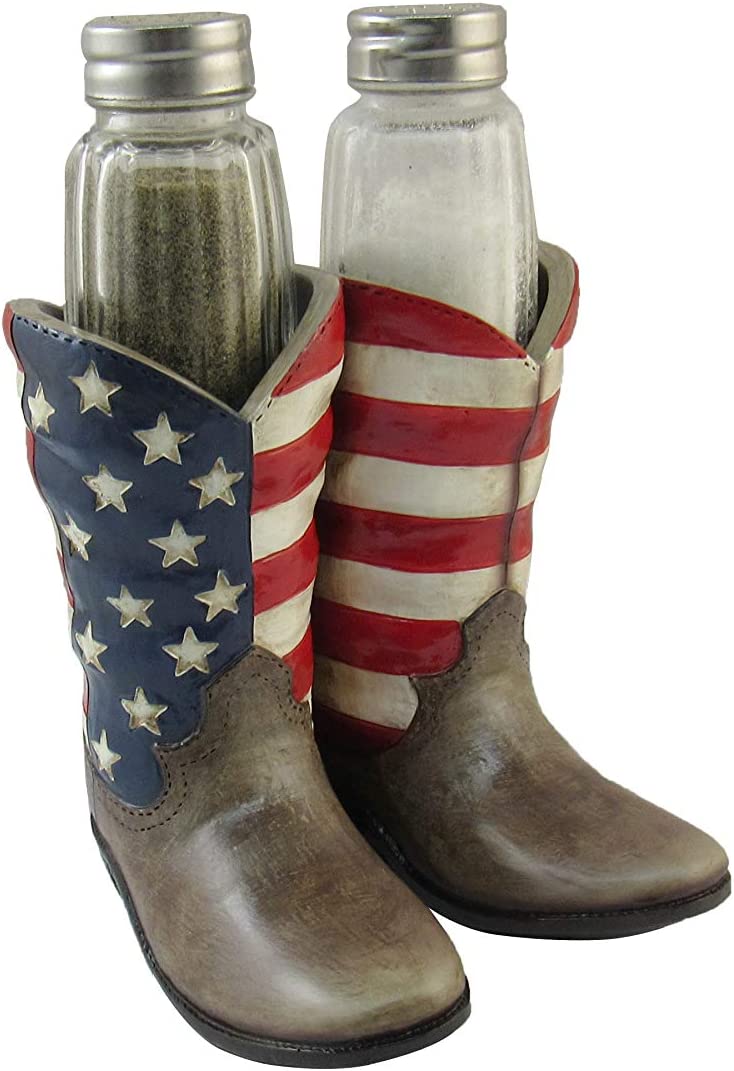 American Flag Boots Salt & Pepper Shakers Holder