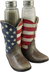 American Flag Boots Salt & Pepper Shakers Holder