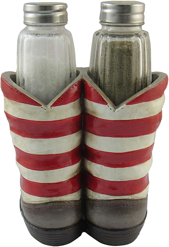 American Flag Boots Salt & Pepper Shakers Holder