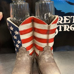 American Flag Boots Salt & Pepper Shakers Holder