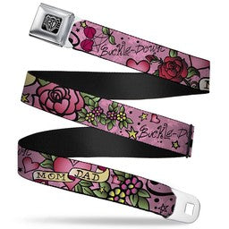 Mom & Dad Tattoo Pink Seatbelt Belt