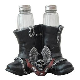 Motorcycle Boots and Skull Salt & Pepper Shakers